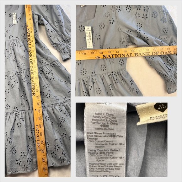 Madewell Blue Eyelet Lizzie Babydoll Dress Sz 0 Puff Sleeve NWT Flowy Cottage - Picture 14 of 15